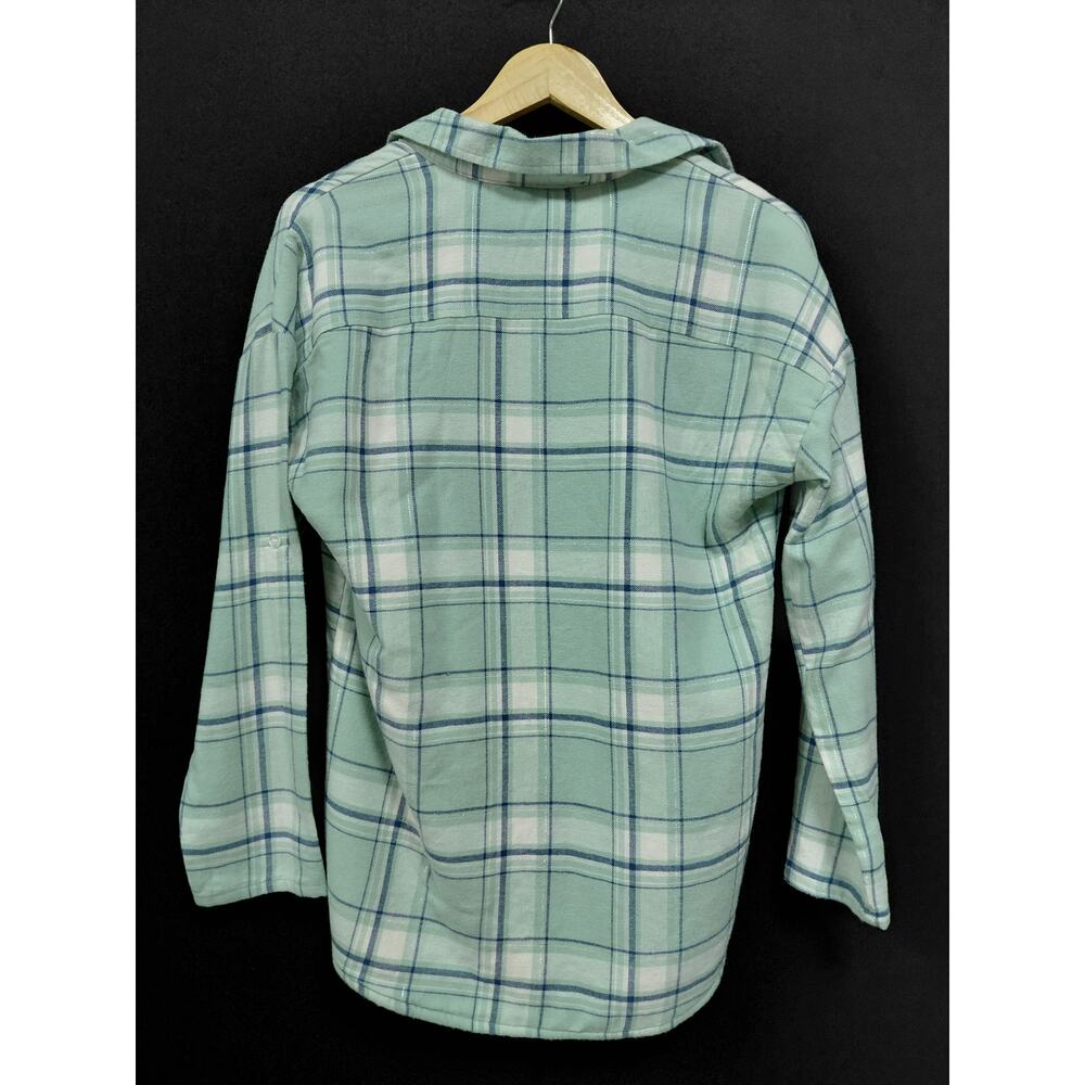 derek heart Plaid Sherpa Lined Shirt Green Knit Long Sleeve Women Size M - Picture 2 of 8